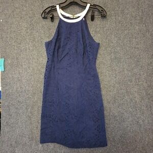 lilly pulitzer navy crochet dress Lilly Pulitzer Rachelle Crochet Yoke Shift Dress Sleeveless Navy Gold Sz S